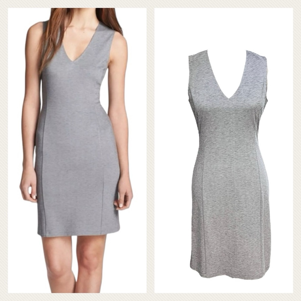 Theory Gray Adoxa Stretch Sleeveless Sheath Dress V Neck Size 6 Small
